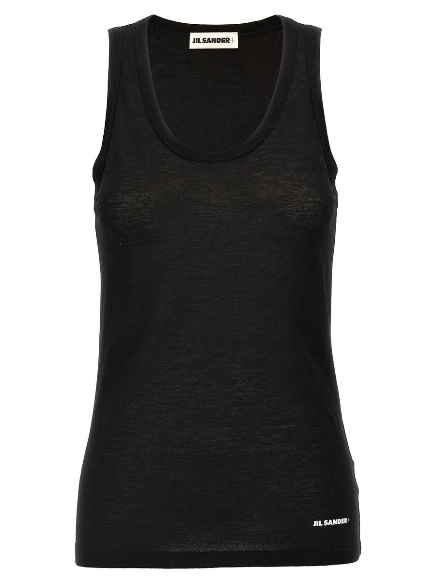 Jil Sander Logo Top For Women One Hundred Percent Cotton Black Minimalist Luxury Essential