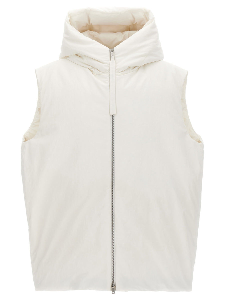 Jil Sander 01 Padded Hooded Vest Women Zip Closure Insulated Weather Ready Minimalist Luxury White