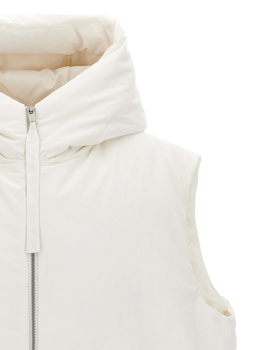 Jil Sander 01 Padded Hooded Vest Women Zip Closure Insulated Weather Ready Minimalist Luxury White