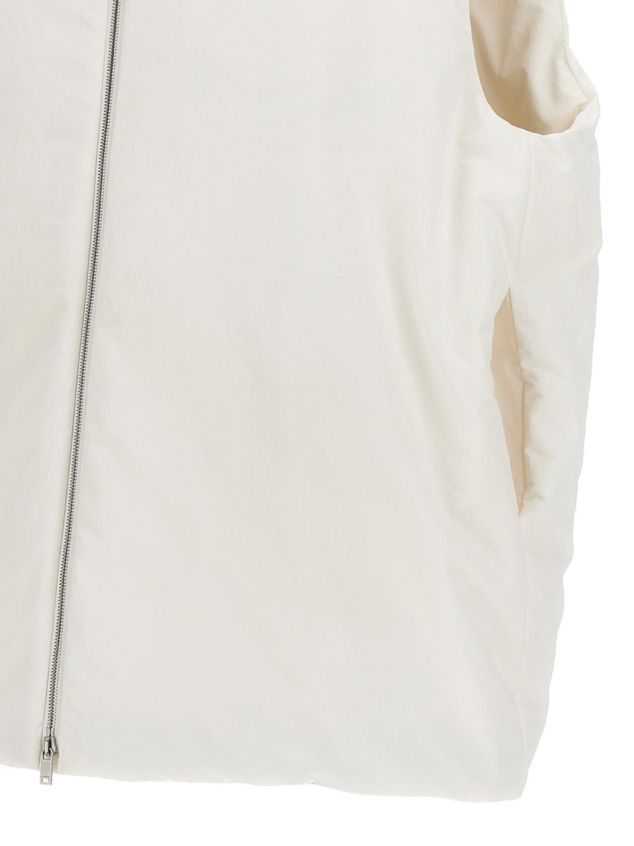Jil Sander 01 Padded Hooded Vest Women Zip Closure Insulated Weather Ready Minimalist Luxury White