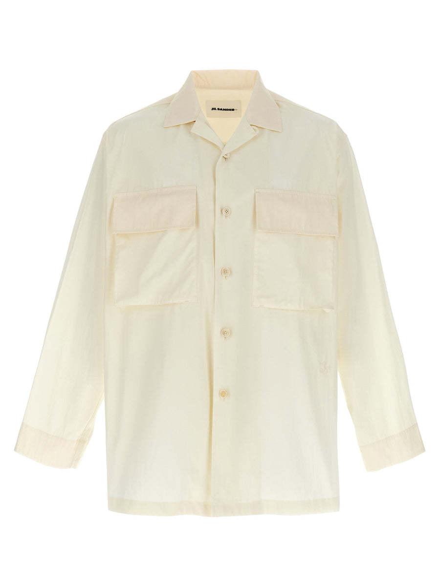 Jil Sander Logo Embroidered Shirt For Women White Cotton Poplin Refined Subtle Tone On Tone Logo