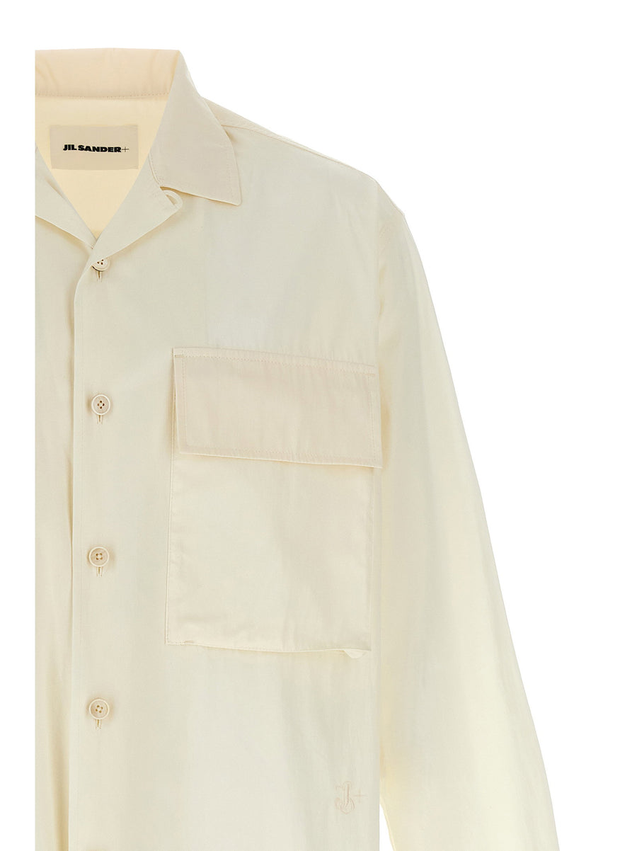Jil Sander Logo Embroidered Shirt For Women White Cotton Poplin Refined Subtle Tone On Tone Logo