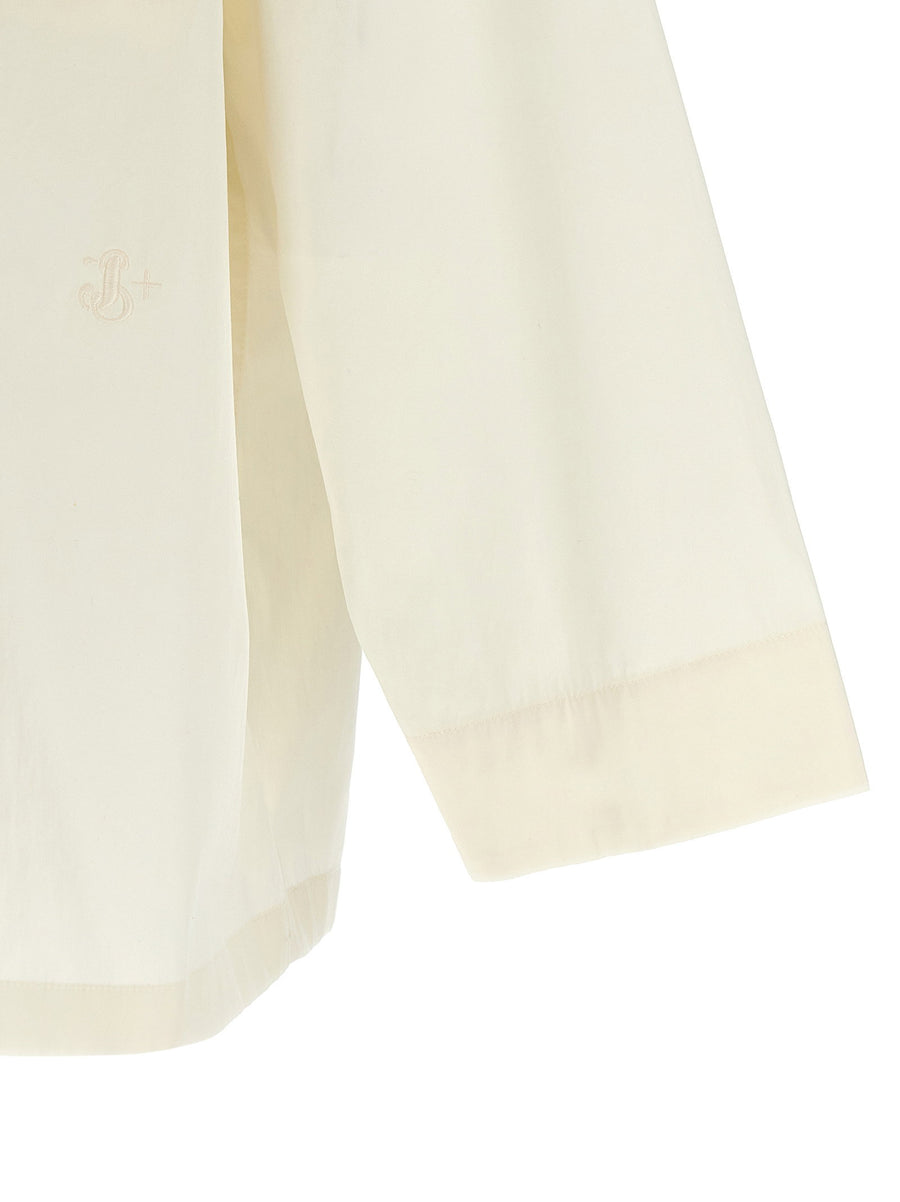 Jil Sander Logo Embroidered Shirt For Women White Cotton Poplin Refined Subtle Tone On Tone Logo
