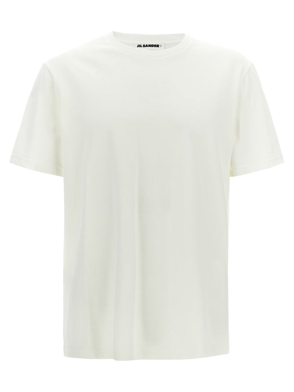 Jil Sander Logo Patch T Shirt For Men Minimalist White 100 Percent Cotton Leather Back Patch