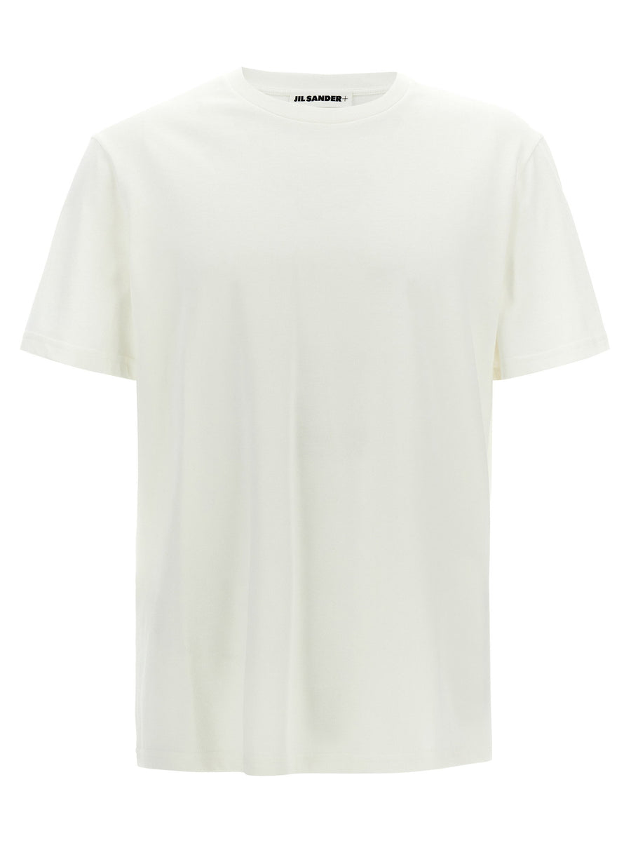 Jil Sander Logo Patch T Shirt For Men Minimalist White 100 Percent Cotton Leather Back Patch