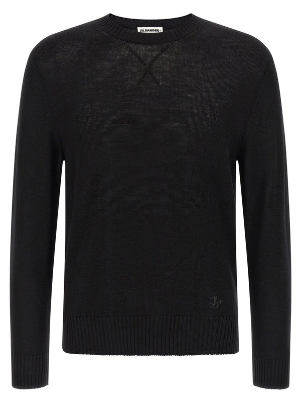 Jil Sander Logo Embroidery Wool Sweater For Women, Premium Virgin Wool Knit, Minimalist Luxury