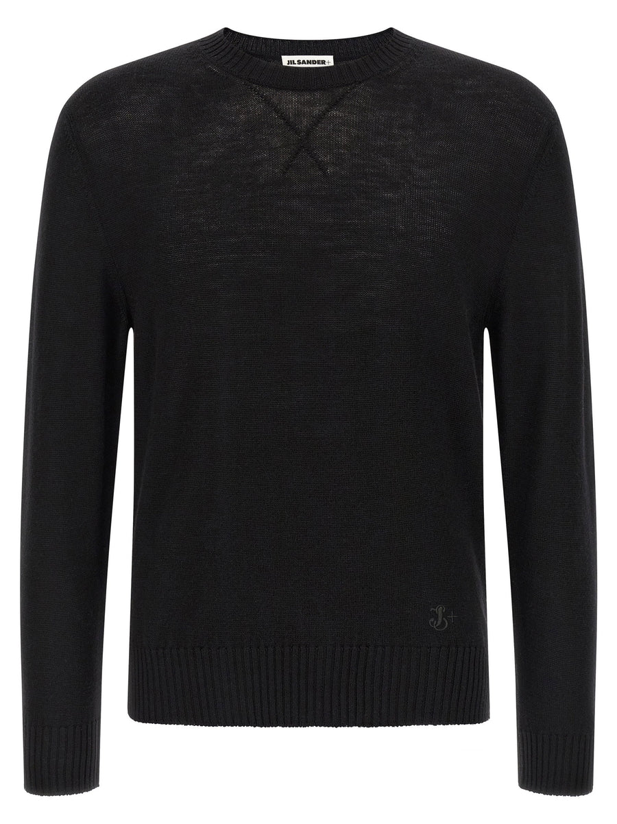 Jil Sander Logo Embroidery Wool Sweater For Women, Premium Virgin Wool Knit, Minimalist Luxury
