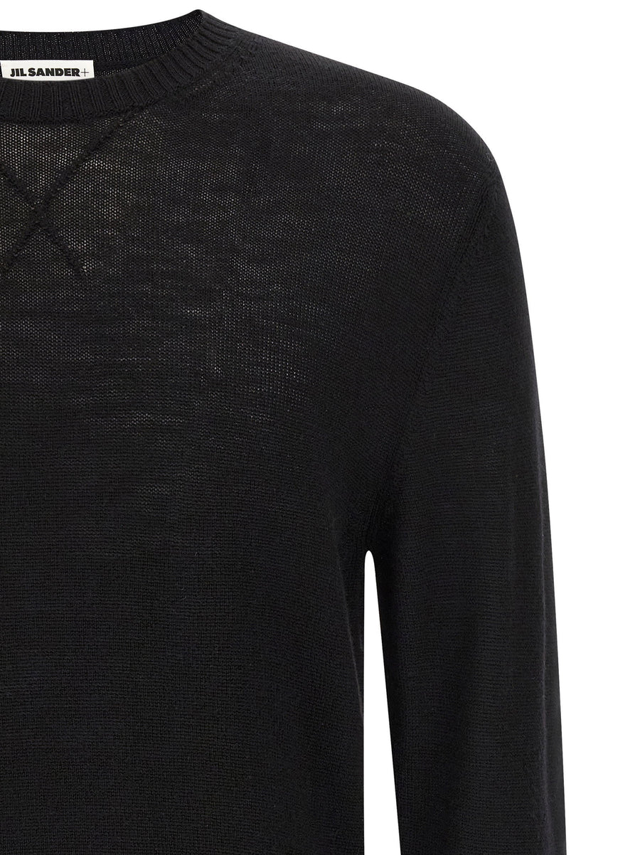 Jil Sander Logo Embroidery Wool Sweater For Women, Premium Virgin Wool Knit, Minimalist Luxury