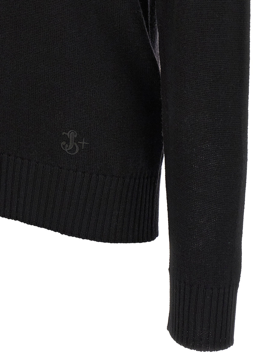 Jil Sander Logo Embroidery Wool Sweater For Women, Premium Virgin Wool Knit, Minimalist Luxury