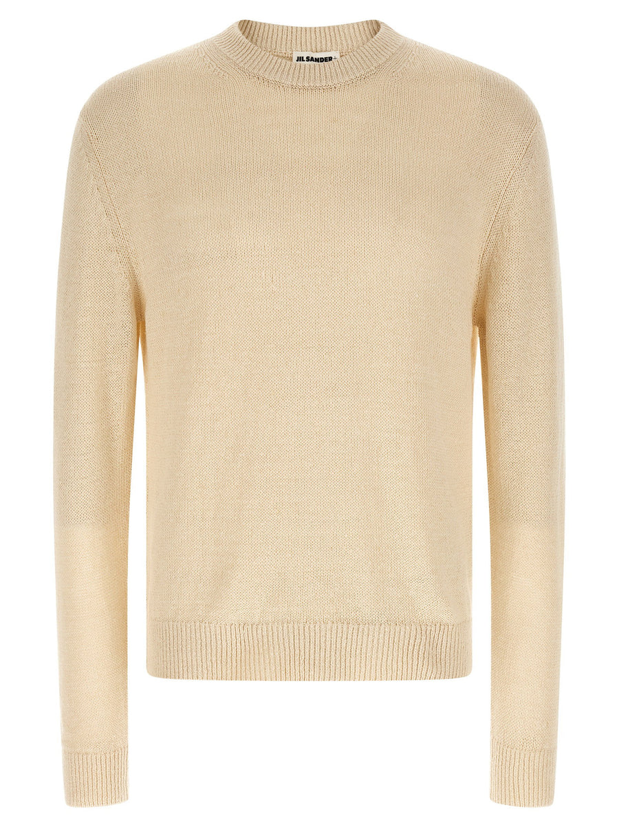 Jil Sander Silk Hemp Sweater For Women Premium 50 50 Blend Coarse Knit With Relaxed Dropped Shoulder Beige