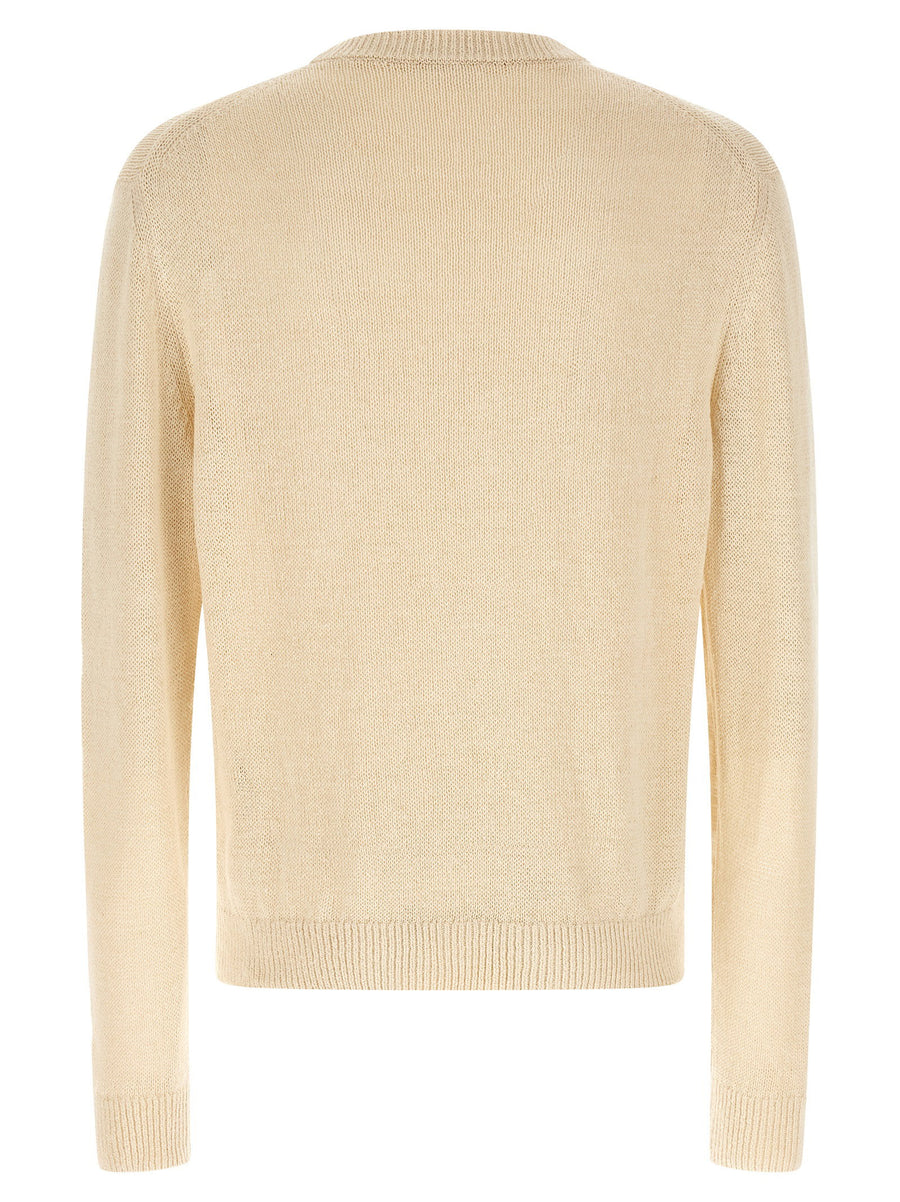 Jil Sander Silk Hemp Sweater For Women Premium 50 50 Blend Coarse Knit With Relaxed Dropped Shoulder Beige