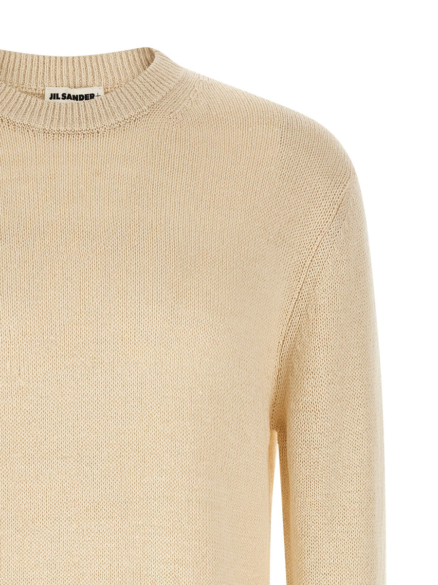 Jil Sander Silk Hemp Sweater For Women Premium 50 50 Blend Coarse Knit With Relaxed Dropped Shoulder Beige