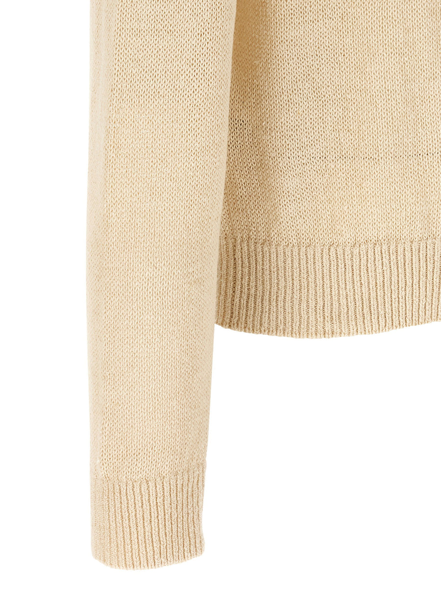 Jil Sander Silk Hemp Sweater For Women Premium 50 50 Blend Coarse Knit With Relaxed Dropped Shoulder Beige