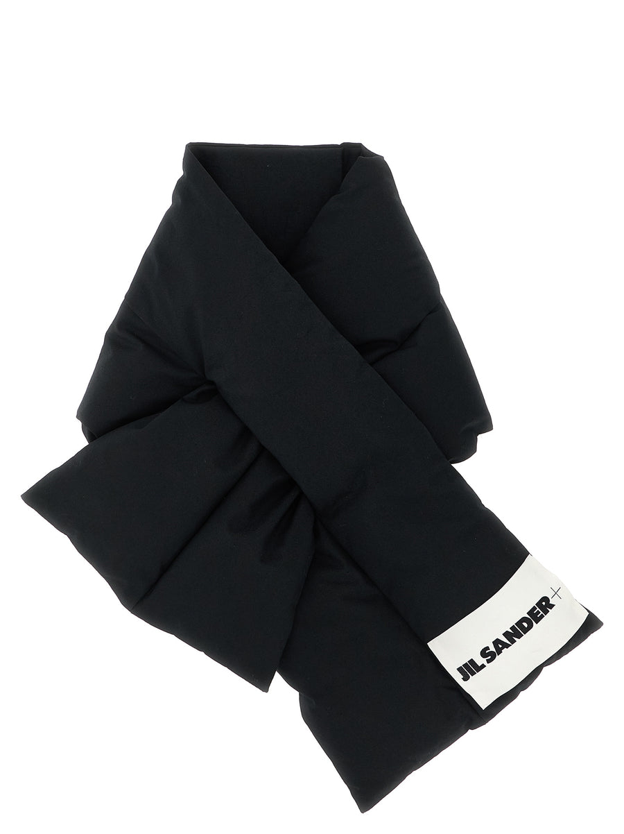 Jil Sander Down Scarf 01 Black Cotton With Goose Down Padding Maxi Logo Patch Lightweight Warmth For Women