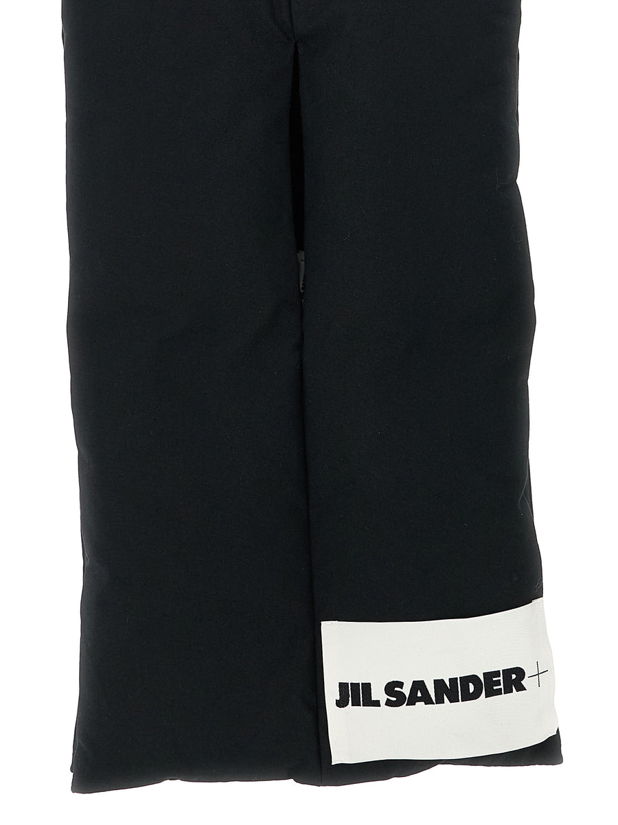 Jil Sander Down Scarf 01 Black Cotton With Goose Down Padding Maxi Logo Patch Lightweight Warmth For Women