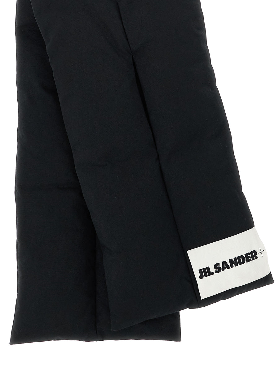 Jil Sander Down Scarf 01 Black Cotton With Goose Down Padding Maxi Logo Patch Lightweight Warmth For Women