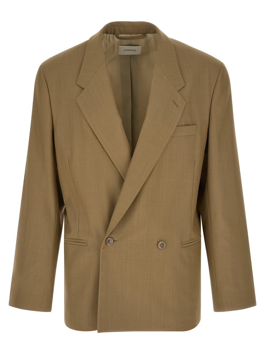 Lemaire Green Wool-Blend Double-Breasted Blazer For Men With Timeless Tailoring And Versatility