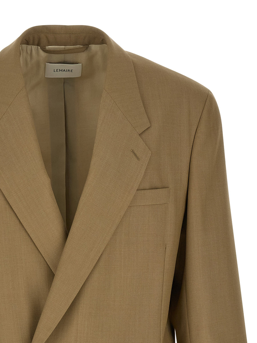 Lemaire Green Wool-Blend Double-Breasted Blazer For Men With Timeless Tailoring And Versatility