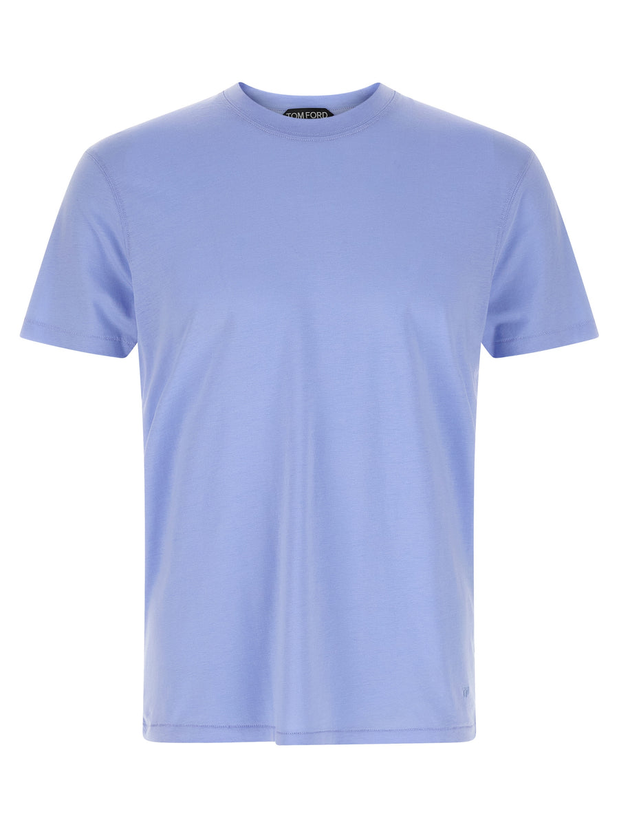 Tom Ford Light Blue Logo Embroidered T Shirt Women Premium Lyocell Cotton Blend Top