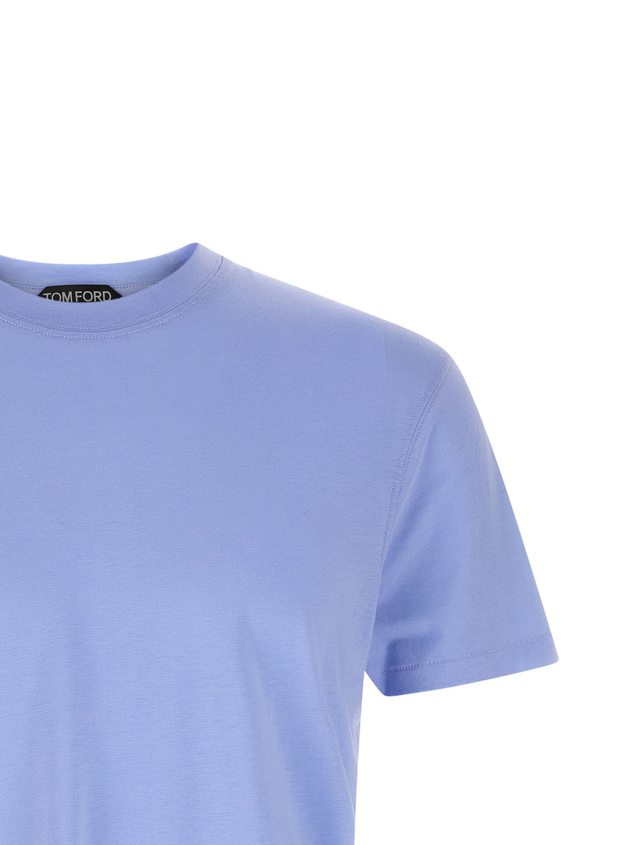 Tom Ford Light Blue Logo Embroidered T Shirt Women Premium Lyocell Cotton Blend Top