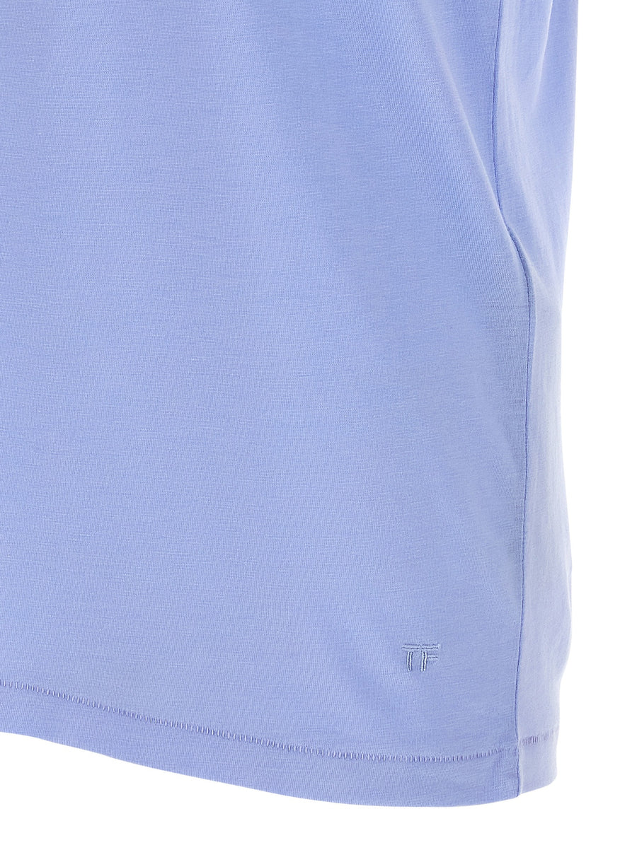 Tom Ford Light Blue Logo Embroidered T Shirt Women Premium Lyocell Cotton Blend Top