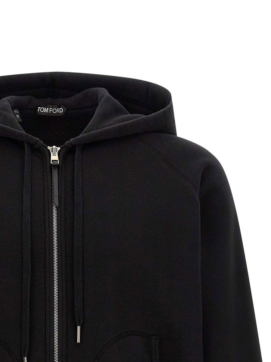 Tom Ford Cotton Hoodie Black 100 Percent Cotton Fleece Lined Zip Front Closure
