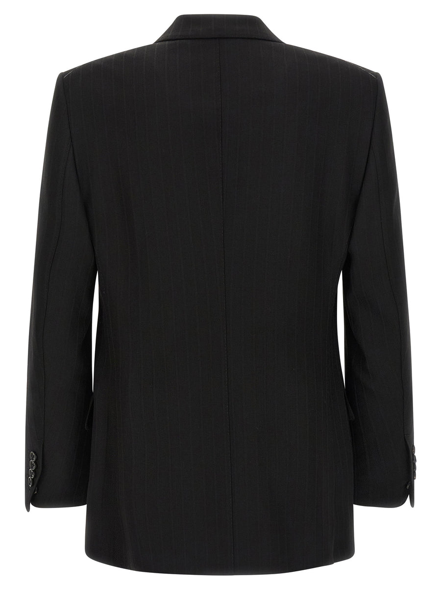 Tom Ford Satin Striped Wool Blazer For Women Micro Check Luxury Tailoring Double Breasted Peak Lapels