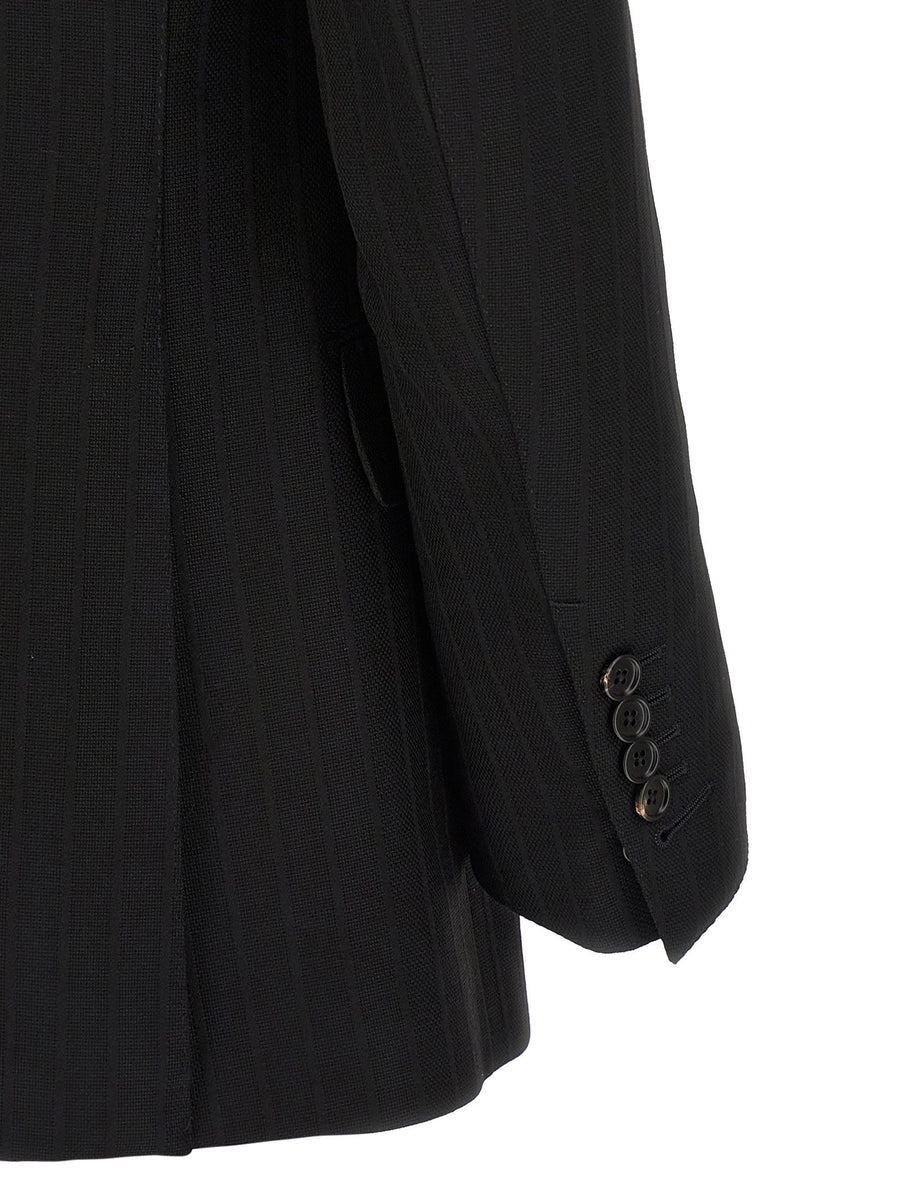 Tom Ford Satin Striped Wool Blazer For Women Micro Check Luxury Tailoring Double Breasted Peak Lapels