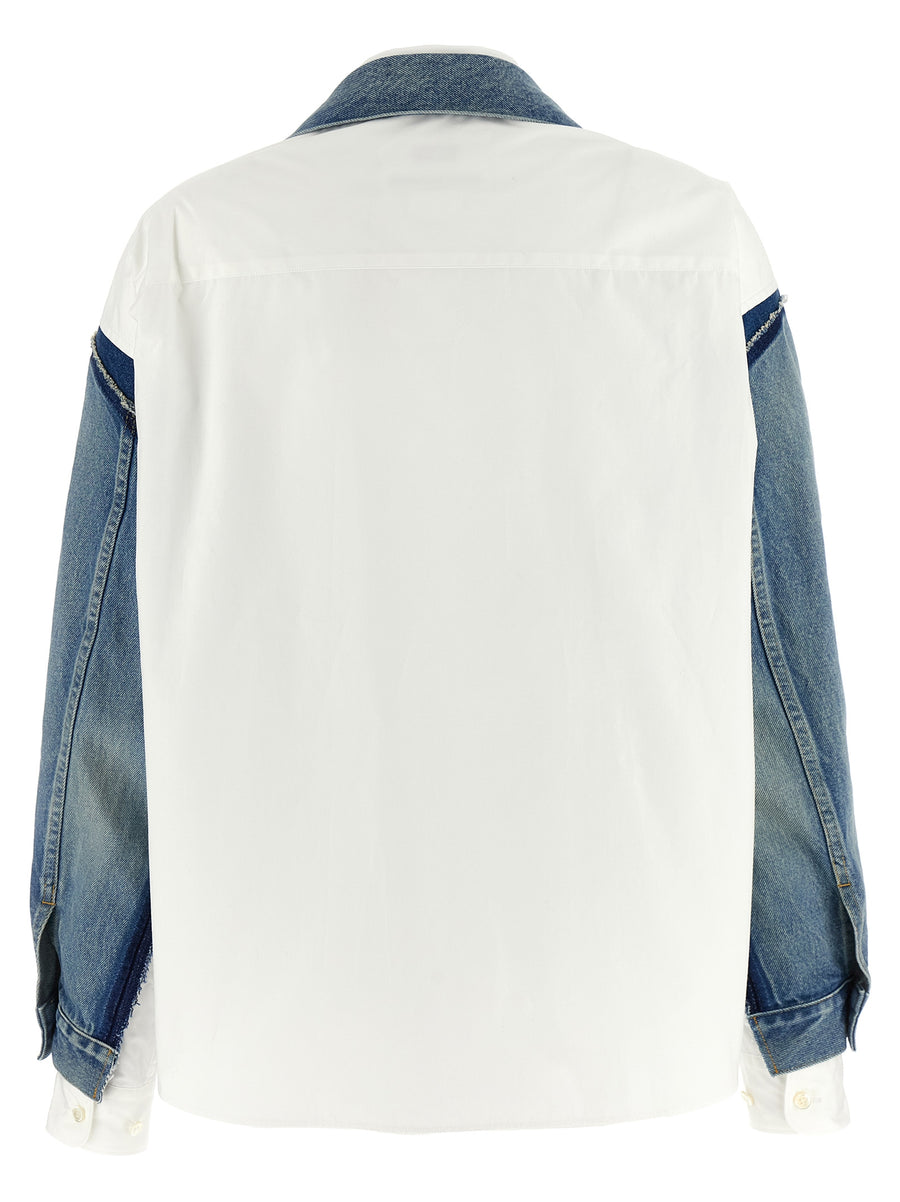 Junya Watanabe X Levis Shirt Denim Jacket For Women With Double Layer Denim Front And Cotton Poplin