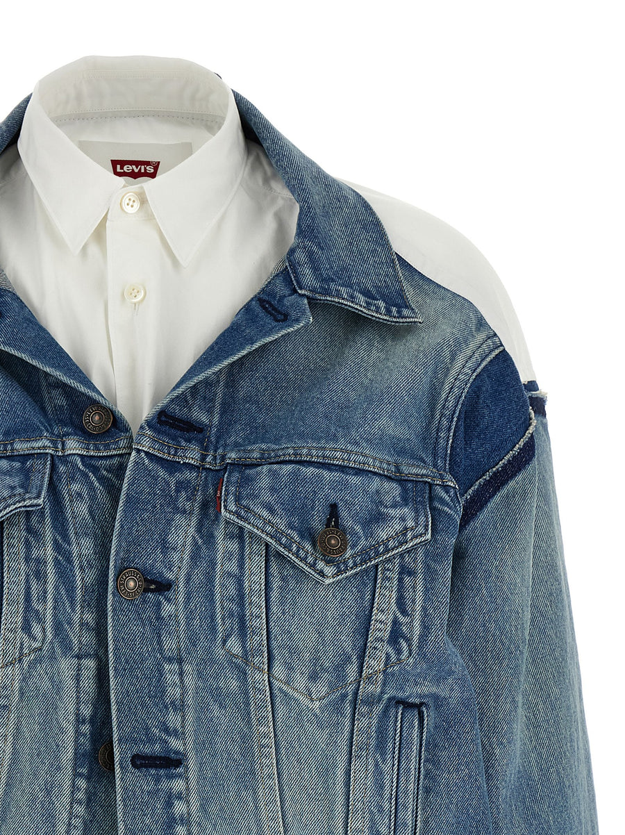 Junya Watanabe X Levis Shirt Denim Jacket For Women With Double Layer Denim Front And Cotton Poplin