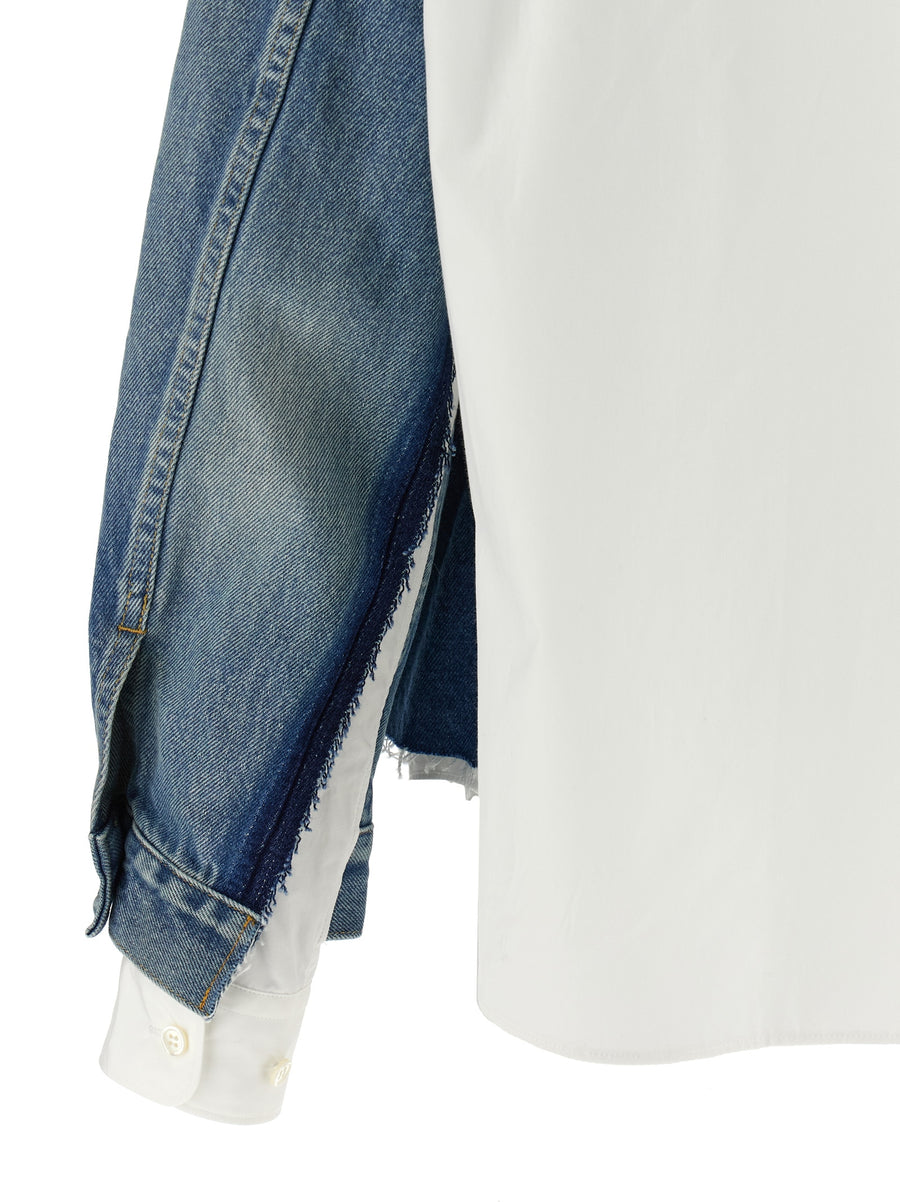 Junya Watanabe X Levis Shirt Denim Jacket For Women With Double Layer Denim Front And Cotton Poplin