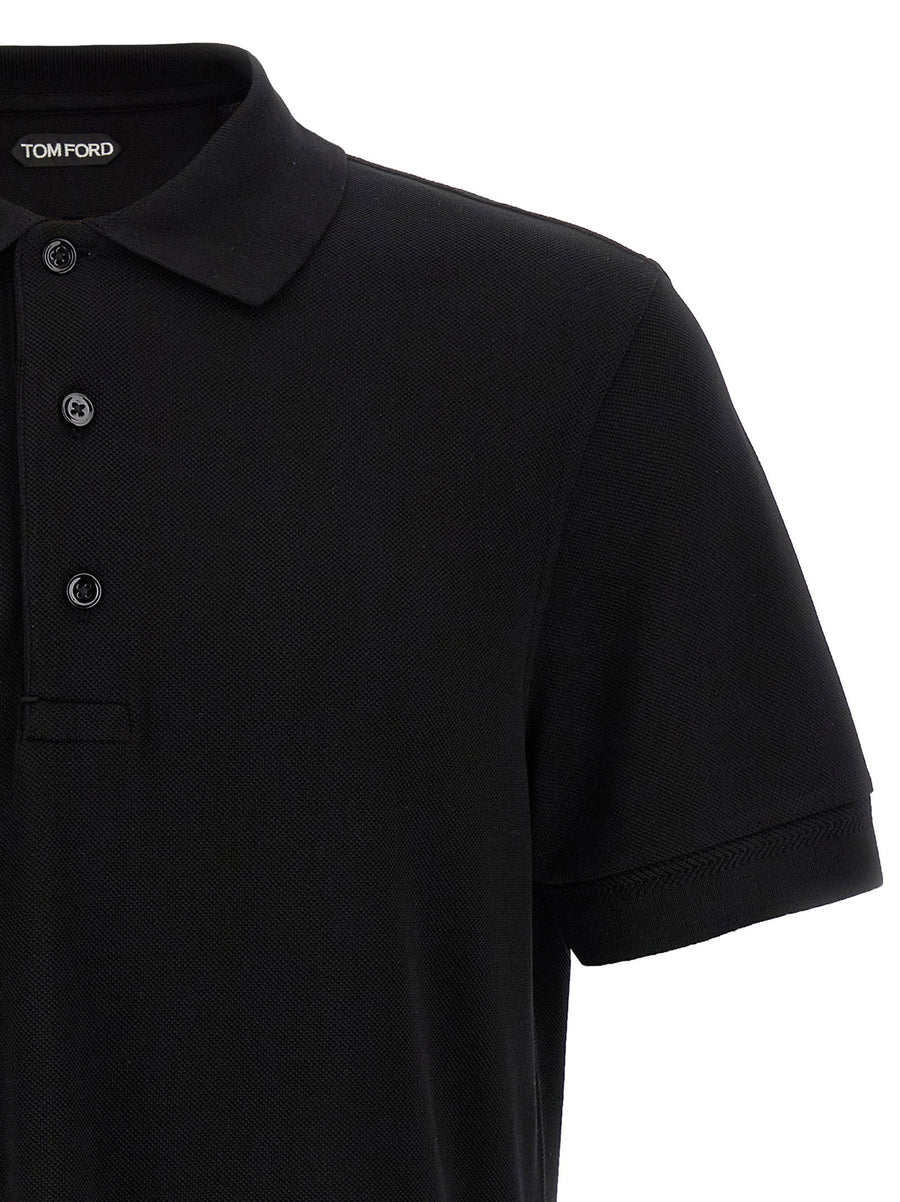 Tom Ford Black Pique Polo Shirt Lyocell Cotton Blend