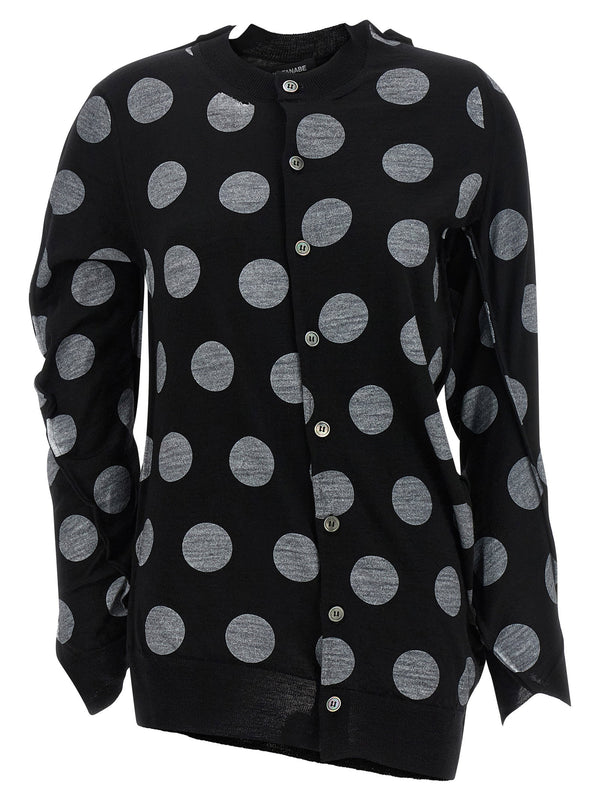 Junya Watanabe White Black Polka Dot Maxi Cardigan Wool Asymmetrical Hem