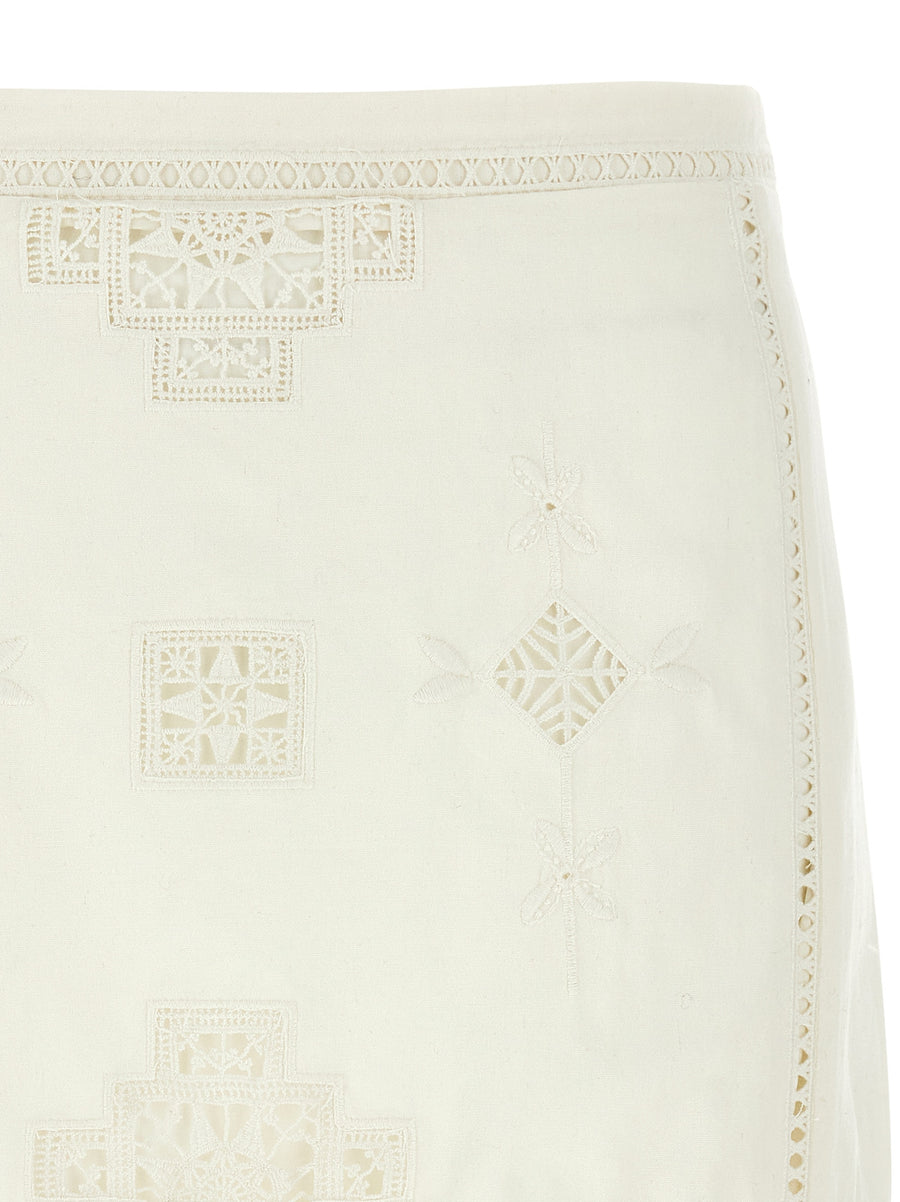 Isabel Marant Sandra Mini Skirt White Cotton With Sangallo Macrame Hem Tassels For Women