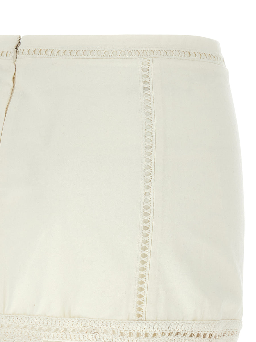Isabel Marant Sandra Mini Skirt White Cotton With Sangallo Macrame Hem Tassels For Women