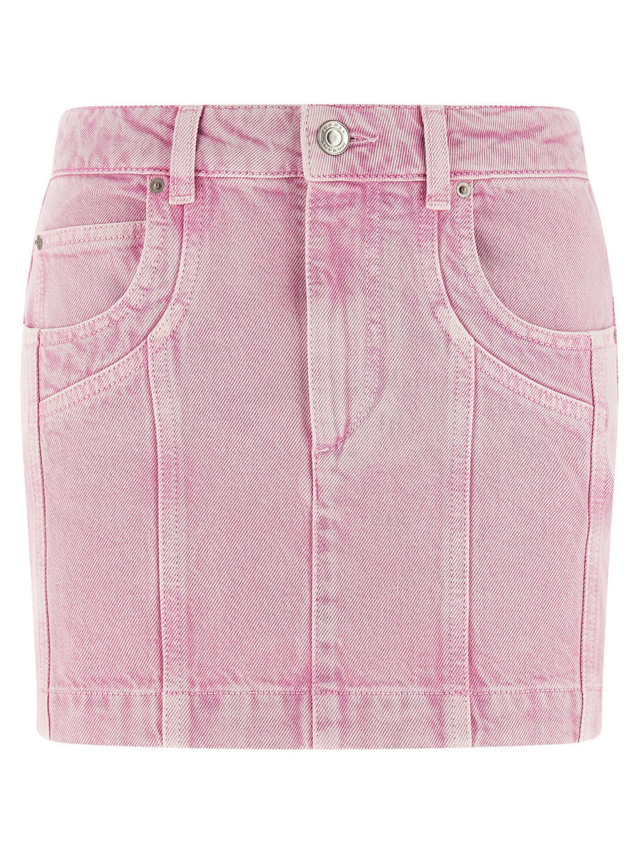 Marant Etoile Juana Pink Cotton Denim Versatile Mini Skirt For Women With Front Zip Five Pockets