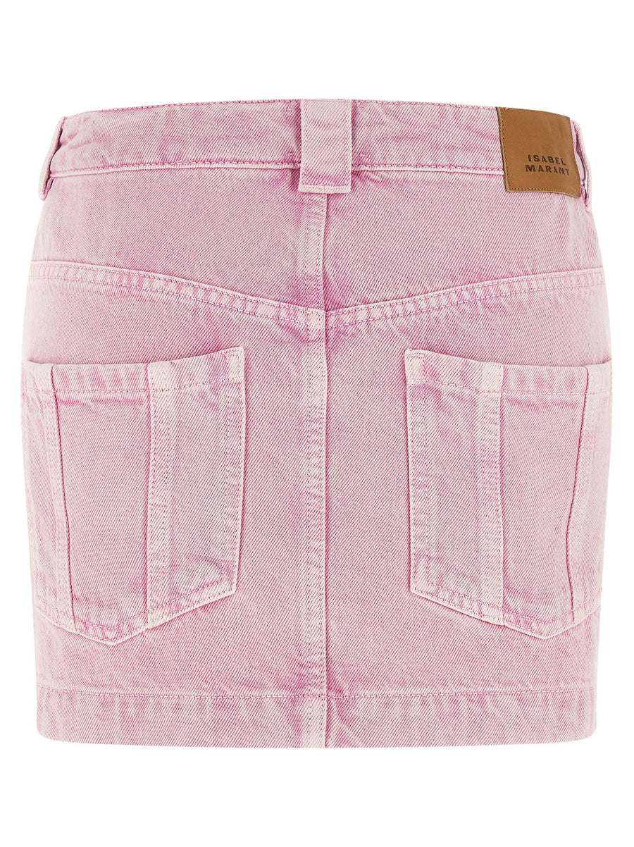 Marant Etoile Juana Pink Cotton Denim Versatile Mini Skirt For Women With Front Zip Five Pockets