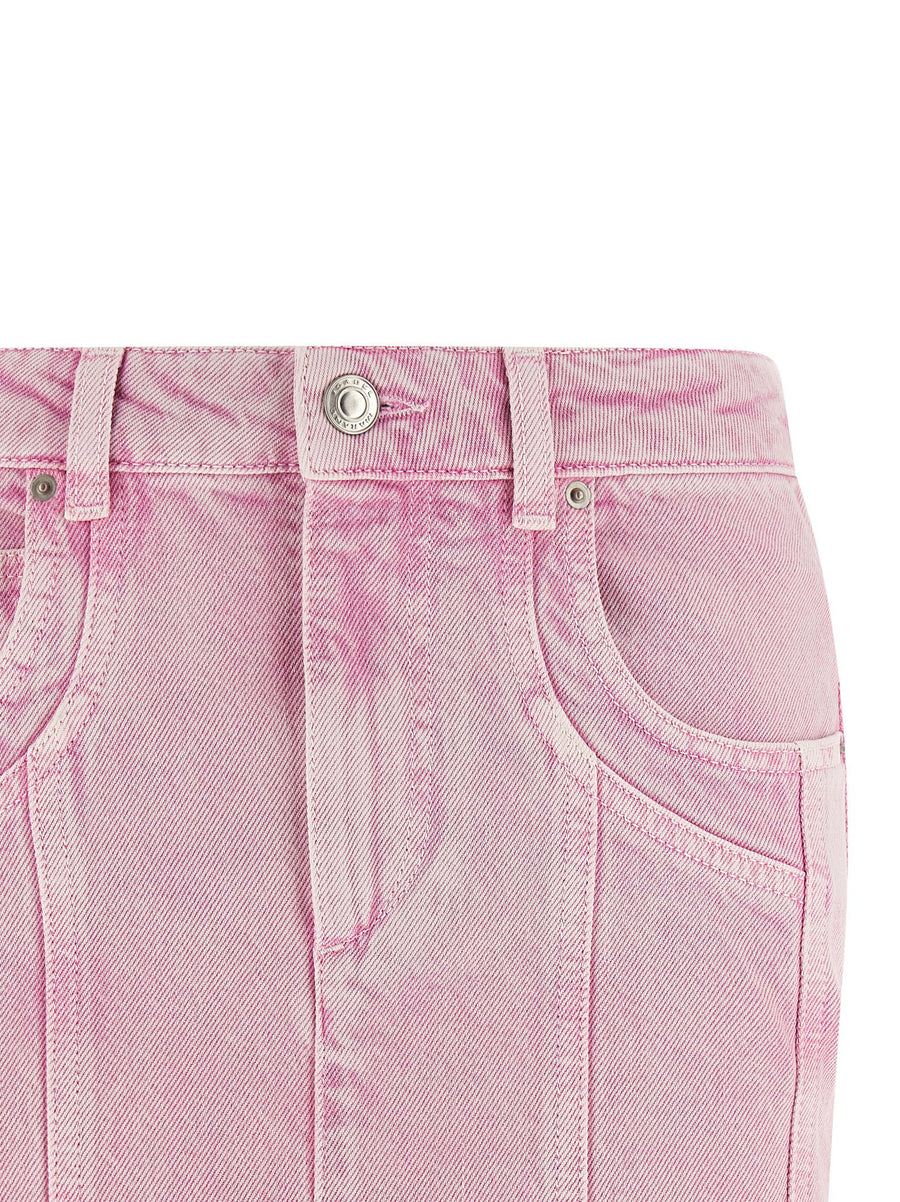 Marant Etoile Juana Pink Cotton Denim Versatile Mini Skirt For Women With Front Zip Five Pockets
