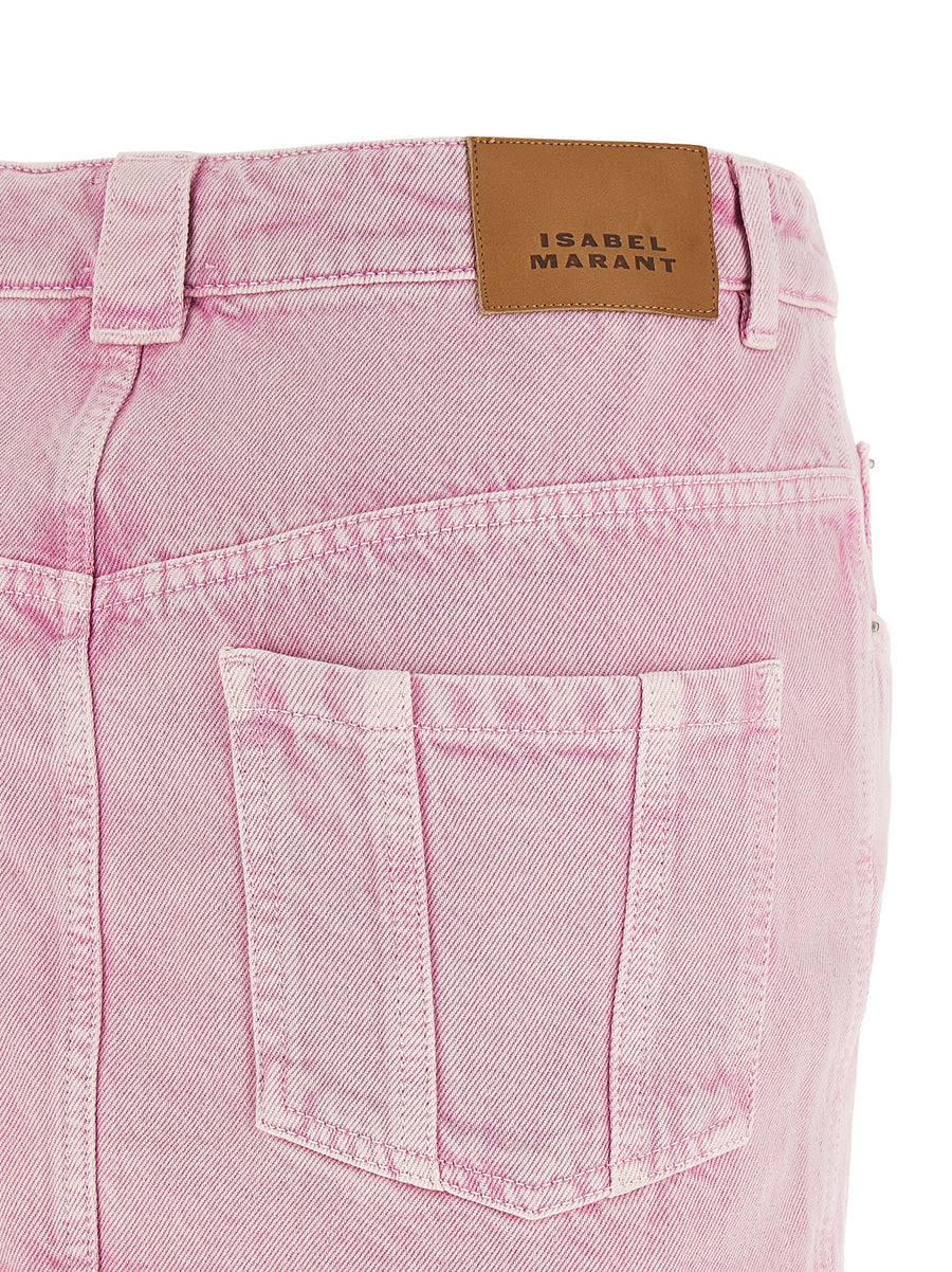 Marant Etoile Juana Pink Cotton Denim Versatile Mini Skirt For Women With Front Zip Five Pockets