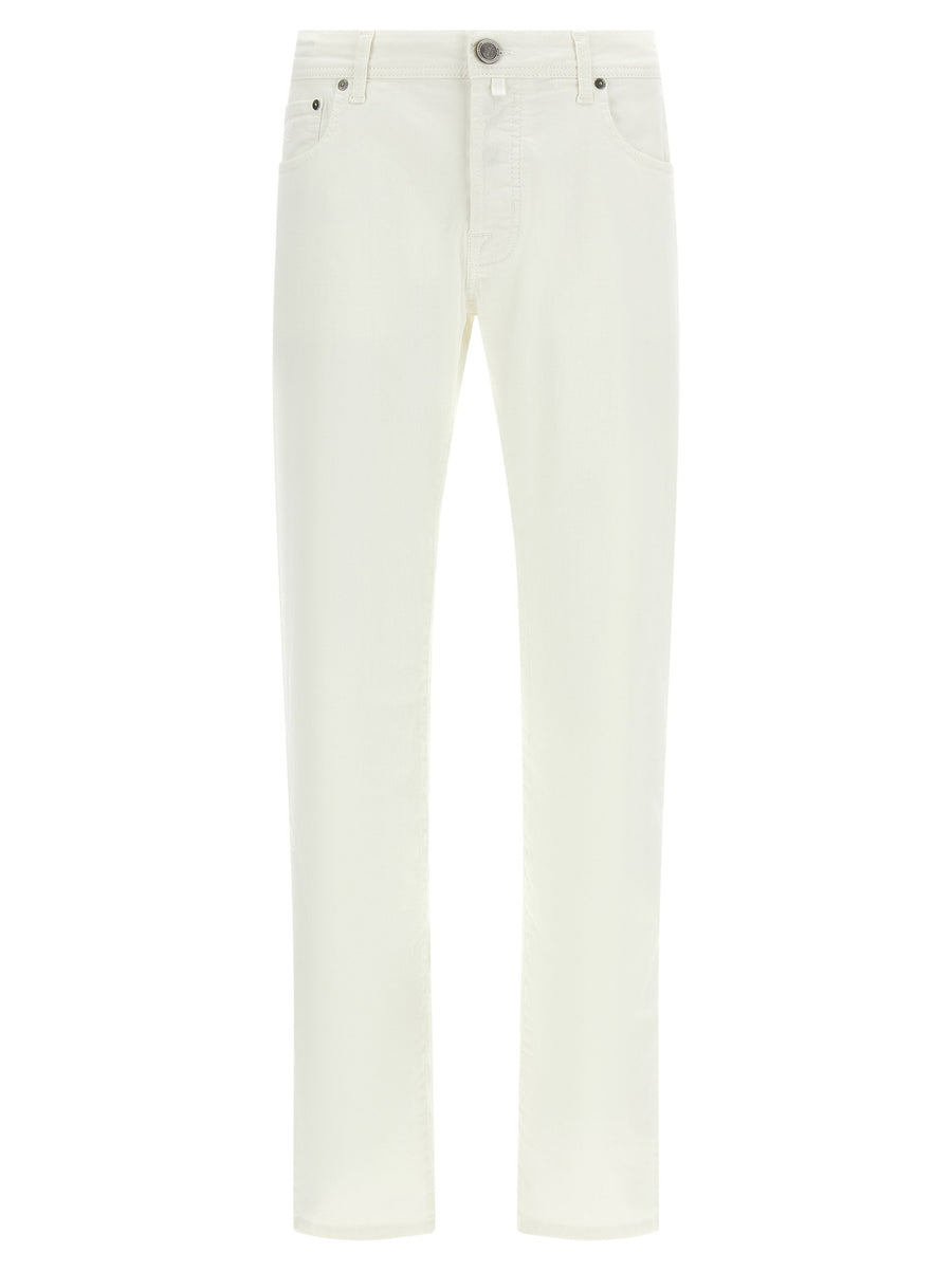 Jacob Cohen Bard White Jeans For Men Luxury Stonewashed Mid Rise Straight Leg Premium Cotton Elastane Blend