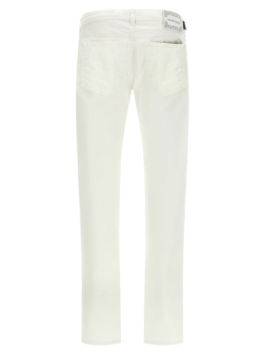 Jacob Cohen Bard White Jeans For Men Luxury Stonewashed Mid Rise Straight Leg Premium Cotton Elastane Blend