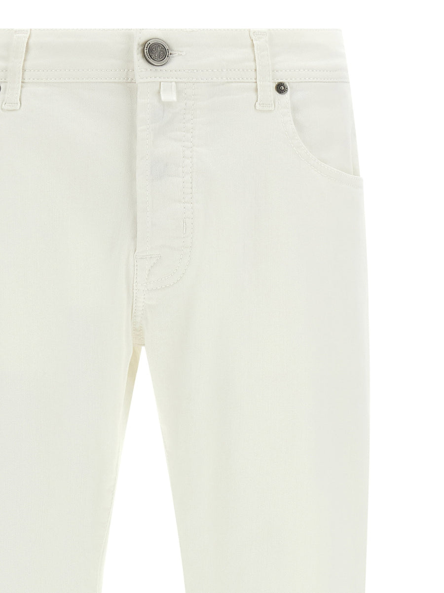 Jacob Cohen Bard White Jeans For Men Luxury Stonewashed Mid Rise Straight Leg Premium Cotton Elastane Blend