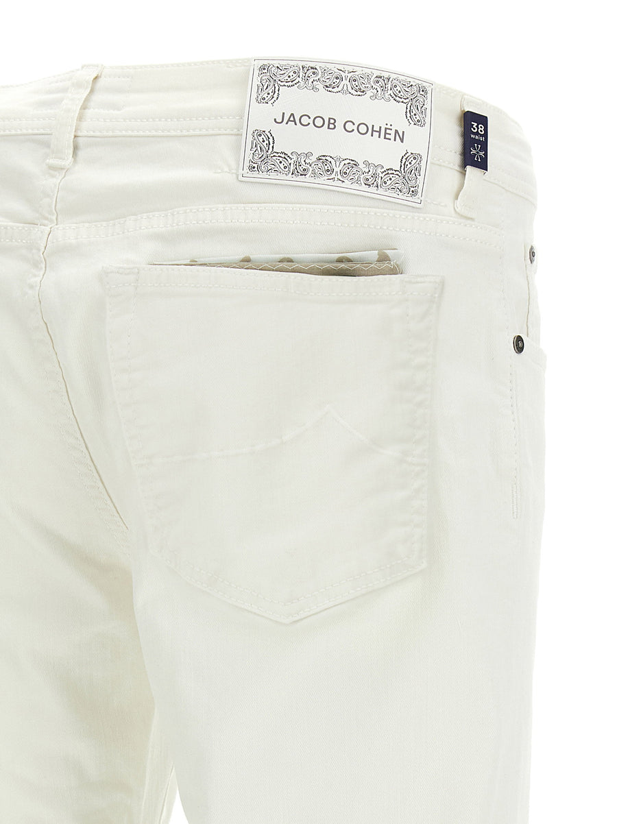 Jacob Cohen Bard White Jeans For Men Luxury Stonewashed Mid Rise Straight Leg Premium Cotton Elastane Blend