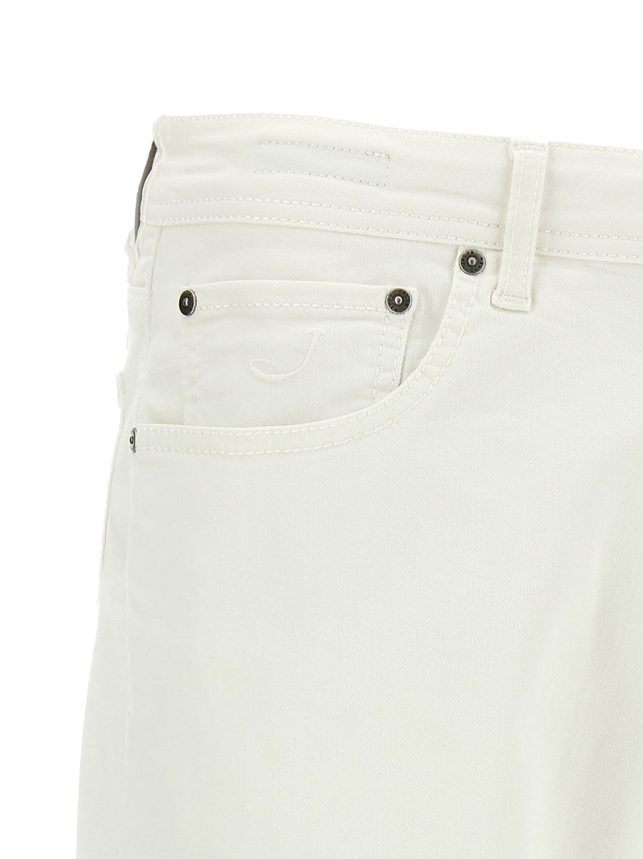 Jacob Cohen Bard White Jeans For Men Luxury Stonewashed Mid Rise Straight Leg Premium Cotton Elastane Blend