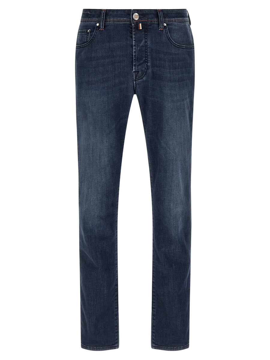 Jacob Cohen Bard Slim Jeans Blue Stonewashed Stretch Denim for Men with Contrast Stitching
