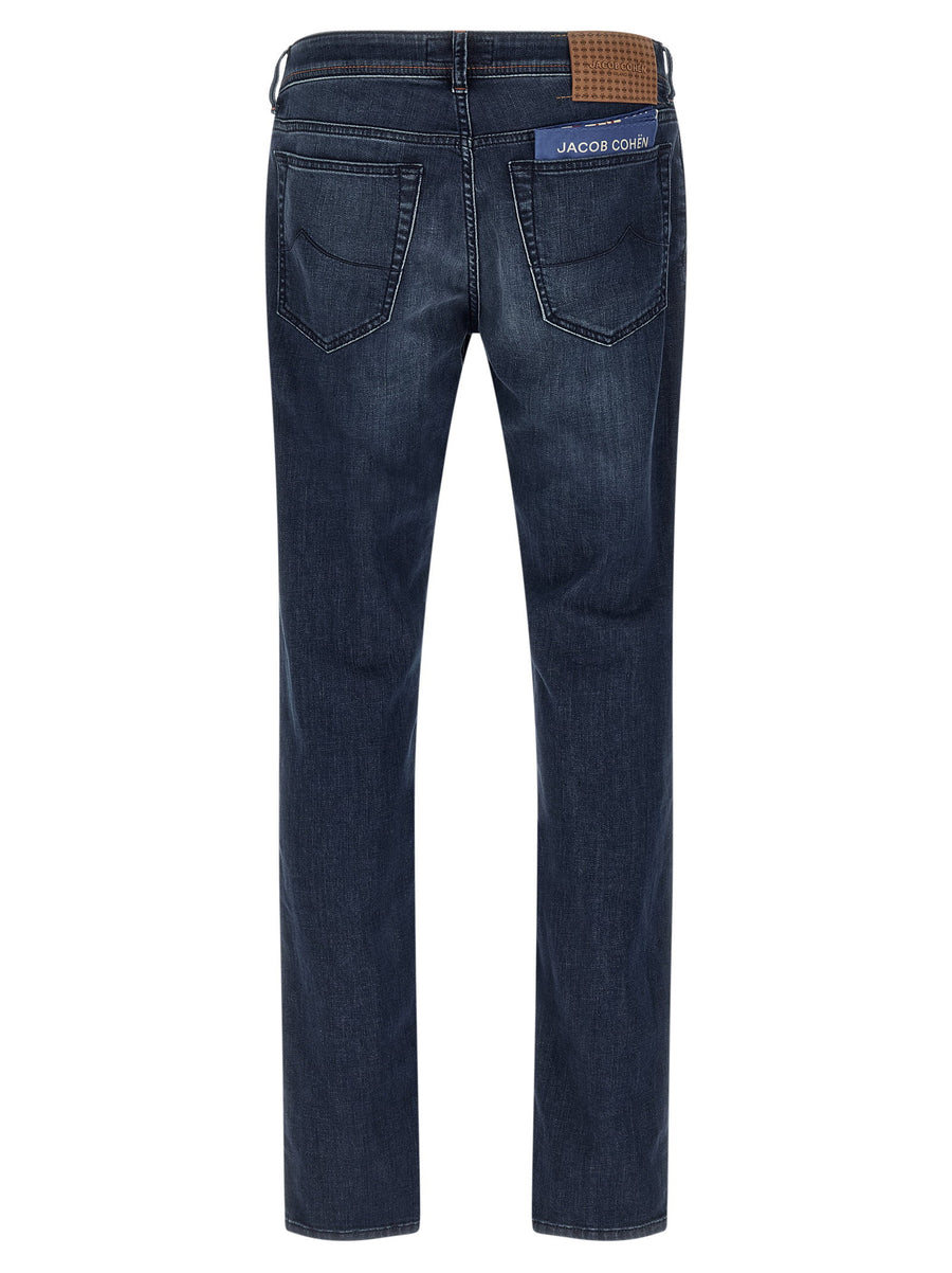 Jacob Cohen Bard Slim Jeans Blue Stonewashed Stretch Denim for Men with Contrast Stitching