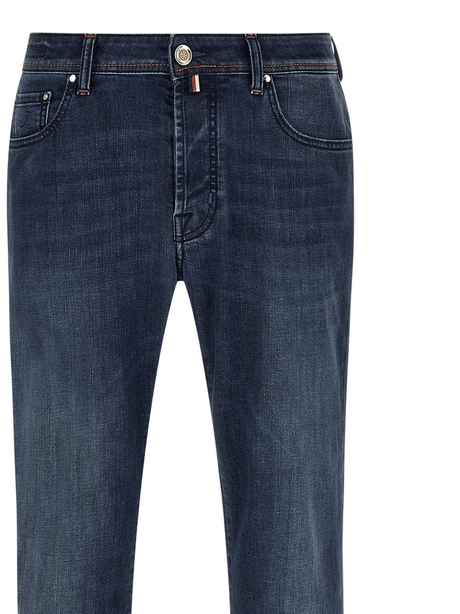 Jacob Cohen Bard Slim Jeans Blue Stonewashed Stretch Denim for Men with Contrast Stitching