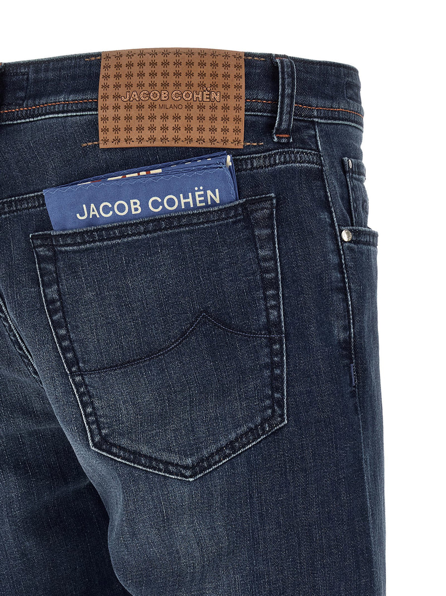 Jacob Cohen Bard Slim Jeans Blue Stonewashed Stretch Denim for Men with Contrast Stitching