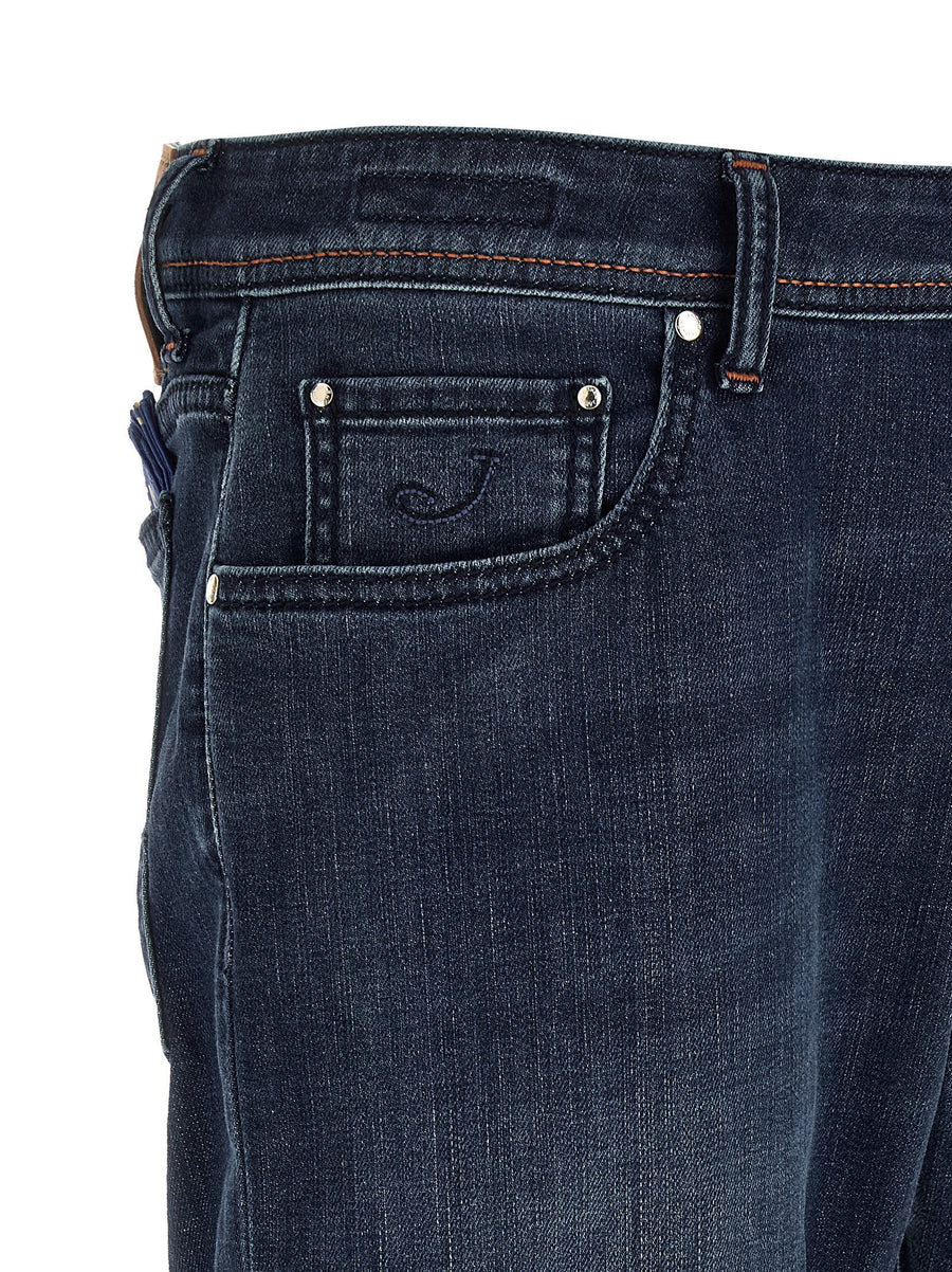 Jacob Cohen Bard Slim Jeans Blue Stonewashed Stretch Denim for Men with Contrast Stitching