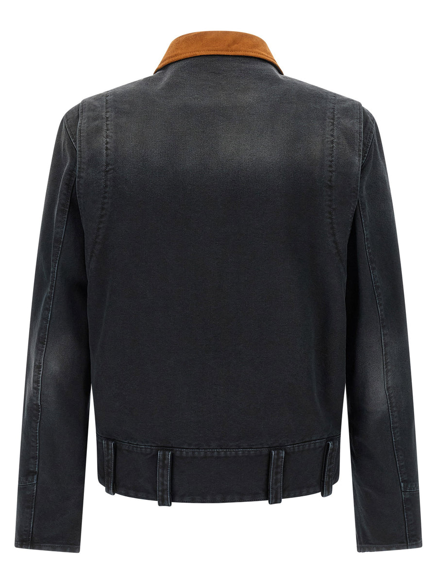 Marni Canvas Jacket Durable Cotton Workwear For Men Garment Dyed With Suede Collar
